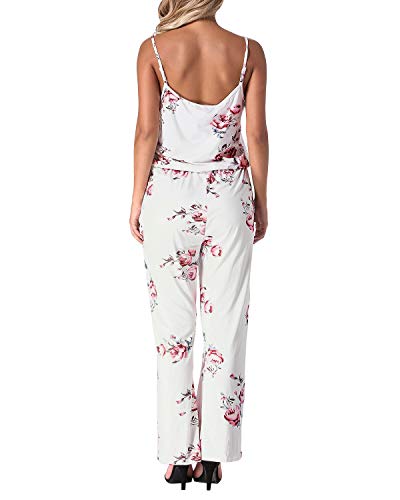 Auxo Mono Largo Mujer Verano Sin Mangas Estampado Floral Pantalones Largos Jumpsuits Playsuit Monos de Playa Blanco S