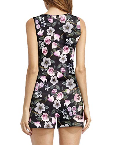 Auxo Mujer Monos Cortos Verano Estampado Sexy Jumpsuits Mono Deportivo Talla Grande Cuello V Sin Mangas 04-Negro XXL