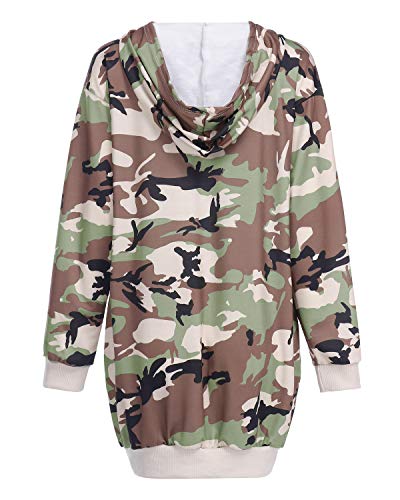 Auxo Sudaderas con Capucha para Mujer Jersey Manga Larga Camuflaje Bolsillos Casual Talla Grande Sudadera Vestido Hoodie Camuflaje XL