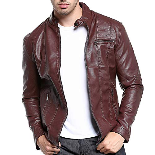 AUYUG Chaqueta Cuero Hombre Cazadoras Cuero De Invierno Hombres Negra Chaquetones