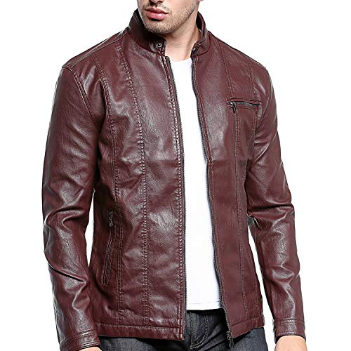 AUYUG Chaqueta Cuero Hombre Cazadoras Cuero De Invierno Hombres Negra Chaquetones