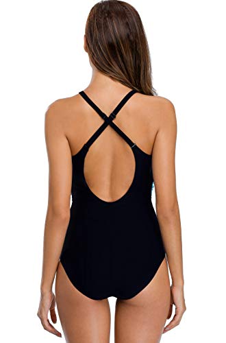 Avacoo - Bañador de una Pieza para Mujer (Acolchado, Forma Elegante) Aqua Schwarz XXL