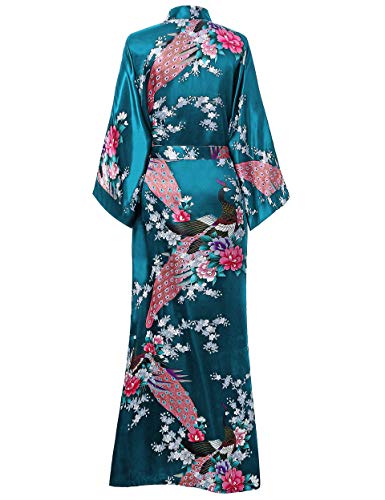 BABEYOND Kimono de Seda Vestido de Satén Kimono Pavo Real Novia Pijamas de Seda Bata de Satén (Turquesa)