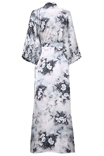 BABEYOND Kimono Floral Largo Bata Novia Kimono de Seda Túnica de Satén 1920s Ropa de Dormir Despedida de Soletera 135cm/53(Flor)