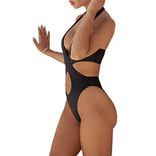 Bañador de Una Pieza Mujer Sexy Monokini Tanga Sexy Estampado Serpiente Traje de Baño con Tirantes para Verano Vacaciones (Negro, S)