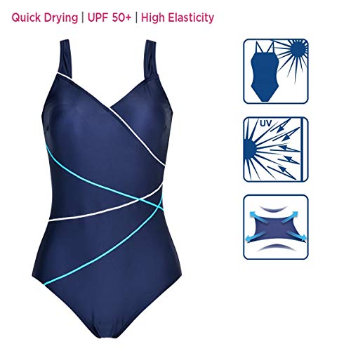 Bañador Deportivo de una Pieza para Mujer (Azul Oscuro - LBY, 44)