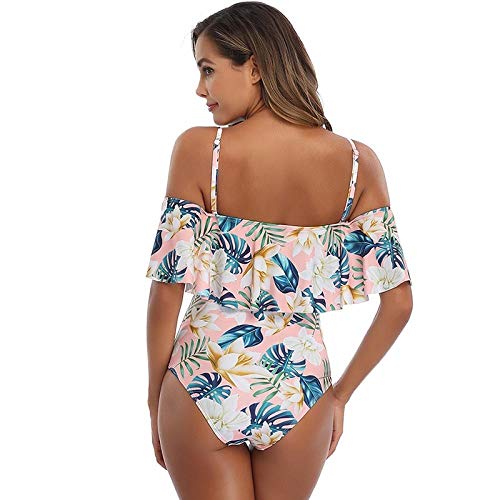 Bañador Faja Mujertraje De Baño Sexy Fuera del Hombro Traje De Baño De Una Pieza con Estampado Monokini Traje De Baño De Talla Grande Traje De Baño Traje De Baño-Pink_L