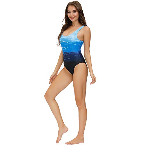 Bañadores de Mujer Traje de una Pieza con Relleno Bañador Push up Ropa de Baño Cintura Alta Size Gradiente de Color Cruz Atrás Slim Fit Cuerpo Atractivo Bañera Bikini (Blue, 2XL(14-16))