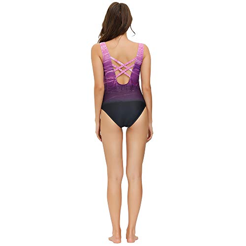 Bañadores de Mujer Traje de una Pieza con Relleno Bañador Push up Ropa de Baño Cintura Alta Size Gradiente de Color Cruz Atrás Slim Fit Cuerpo Atractivo Bañera Bikini (Purple, 2XL(14-16))