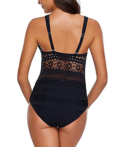 Bañadores Enteros Mujer Reductores Bikinis Mujer Push Up Bañador Natacion Mujer V Bikini Disimular Barriga Playa Trikini Swimwear Women Monokini Encaje Traje de Baño Mujer Swimsuit One Piece Negro M