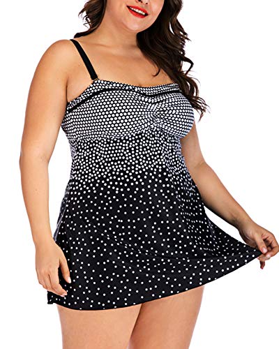 Bañadores Mujer Talla Grande Traje De Baño De 2 Piezas Retro Tankinis Swimsuit para Playa Negro 5XL