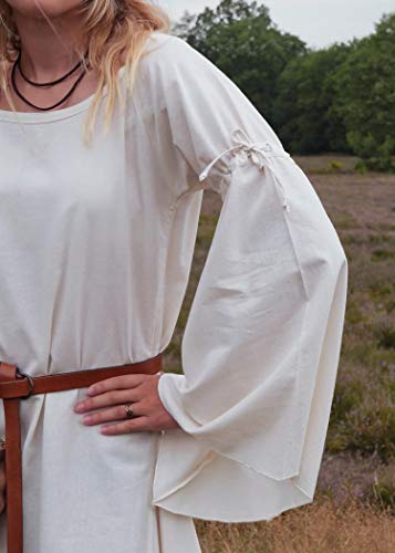 Battle-Merchant - Vestido Medieval Largo Burglinde - con Mangas de Trompeta - Ropa de Estilo Vikingo para Larp - Algodón - Natural - XXL