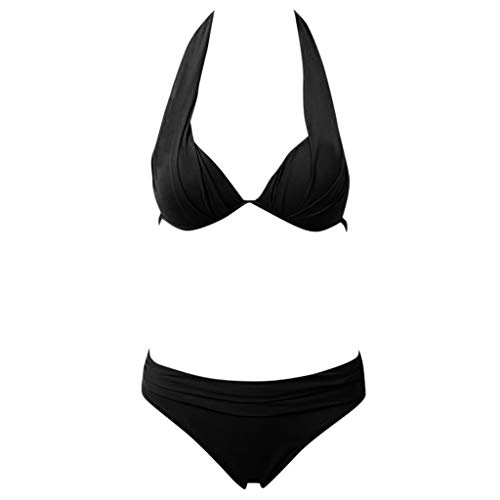 BBestseller Mujer Ropa de Baño Tops de Bikini con Relleno Traje de Baño Bañador de Cuello Hálter Retro Bikinis Mujer 2019 Push up bañadores de Mujer (M, Negro)