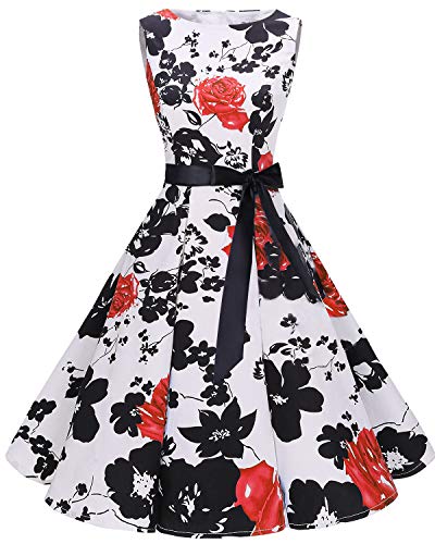 Bbonlinedress 50s Vestidos Vintage Retro Rockabilly Clásico RedFlower XS