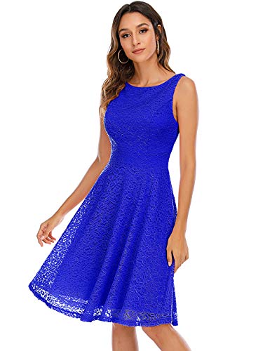 Bbonlinedress Vestido Corto Elegante Mujer De Encaje Boda Playa Fiesta Noche Cóctel Sin Mangas Royal Blue S