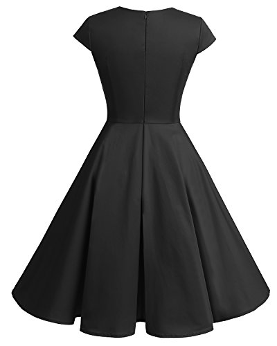 Bbonlinedress Vestido Corto Mujer Retro Años 50 Vintage Escote En Pico Black L