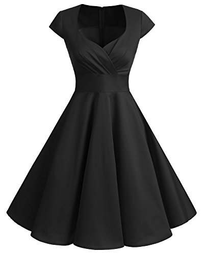 Bbonlinedress Vestido Corto Mujer Retro Años 50 Vintage Escote En Pico Black XL