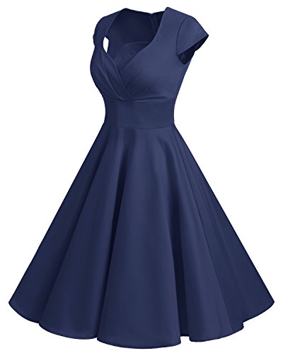 Bbonlinedress Vestido Corto Mujer Retro Años 50 Vintage Escote En Pico Navy XS