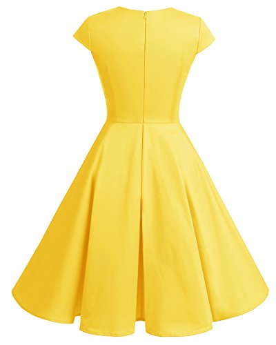 Bbonlinedress Vestido Corto Mujer Retro Años 50 Vintage Escote En Pico Yellow 4XL