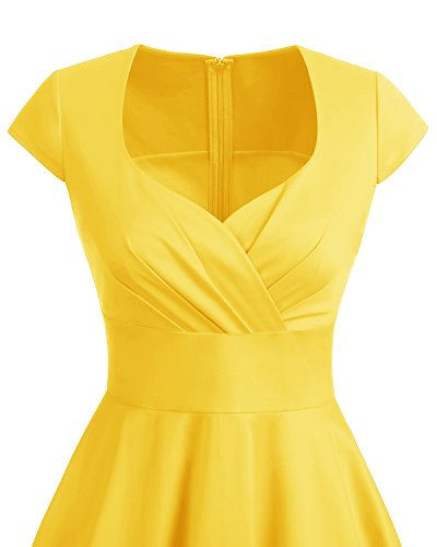 Bbonlinedress Vestido Corto Mujer Retro Años 50 Vintage Escote En Pico Yellow 4XL