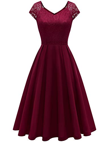 Bbonlinedress Vestido Vintage de Fiesta Cóctel Boda Rockabilly Clásico para Muejeres Cuello V sin Mangas Burgundy 2XL