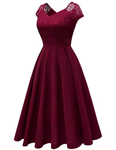 Bbonlinedress Vestido Vintage de Fiesta Cóctel Boda Rockabilly Clásico para Muejeres Cuello V sin Mangas Burgundy 2XL