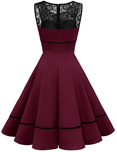 Bbonlinedress Vestido Vintage para Muejeres de Fiesta Cóctel Rockabilly Clásico sin Mangas Burgundy 3XL