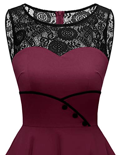 Bbonlinedress Vestido Vintage para Muejeres de Fiesta Cóctel Rockabilly Clásico sin Mangas Burgundy 3XL