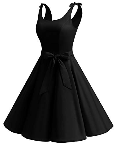 Bbonlinedress Vestidos de 1950 Estampado Vintage Retro Cóctel Rockabilly con Lazo Black M