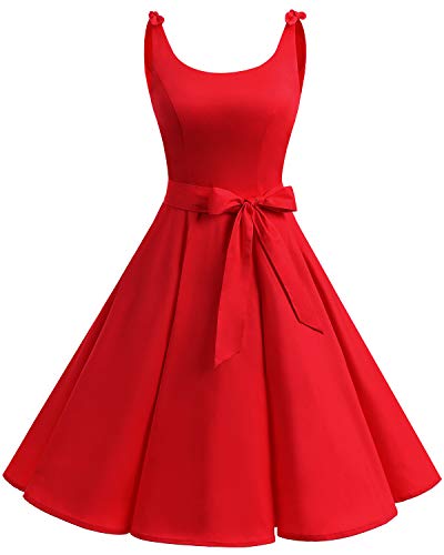 Bbonlinedress Vestidos de 1950 Estampado Vintage Retro Cóctel Rockabilly con Lazo Darkred L