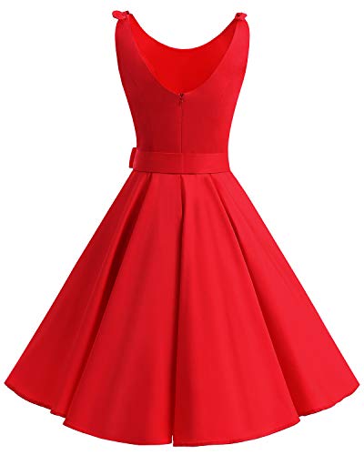 Bbonlinedress Vestidos de 1950 Estampado Vintage Retro Cóctel Rockabilly con Lazo Darkred M