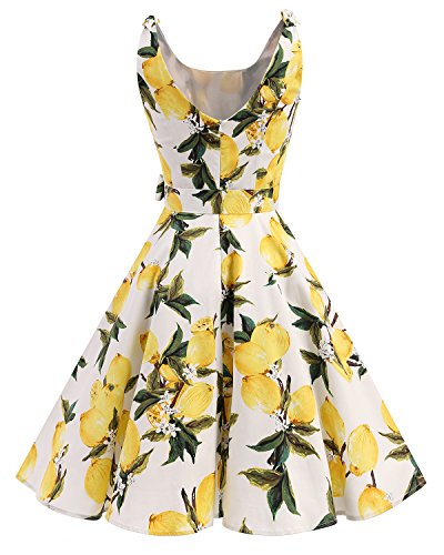 Bbonlinedress Vestidos de 1950 Estampado Vintage Retro Cóctel Rockabilly con Lazo Lemon 3XL