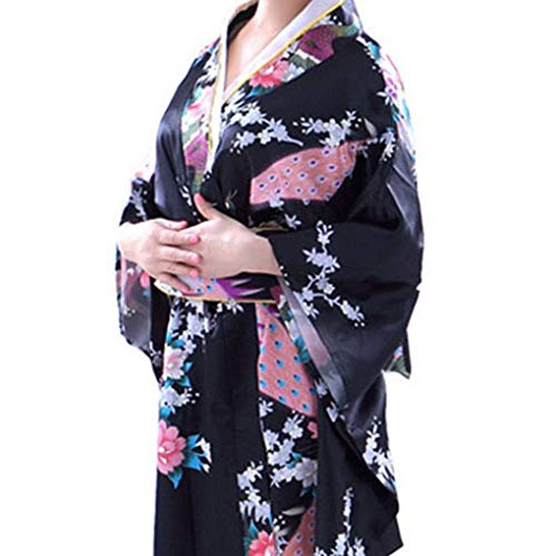 Beaums Kimono Largo Kimono Floral Satinado japonés para niñas, Kimono Largo Floral, Traje japonés Yukata Photo Cosplay Disfraz