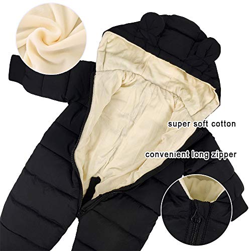 Bebé Invierno Mamelucos con Capucha, Niñas Niños Ropa Traje de Nieve Manga Larga Fleece Monos Outfits Peleles Calentar Abrigo Regalos 0-3 Meses(66),Negro