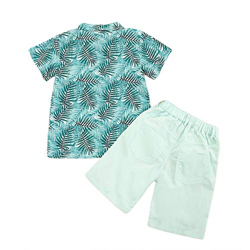 Bebé Niño Traje de 2 Piezas Conjunto Top Camisa de Manga Corta Pantalón Corto Camiseta con Estampado Infantil Ropa Verano de Playa para Vacaciones (Verde, 4-5 Años)