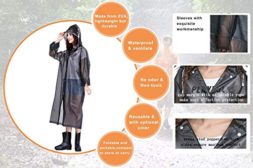 BEIAOSU Lluvia Poncho Transparente ReutilizableTranspirable Impermeable portátil para Mujeres y Hombres Chubasquero EVA Impermeable Senderismo Camping Viajes