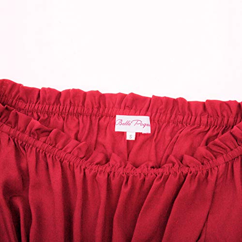 Belle Poque Mujer Tops Elegante Victoriano Medieval con Manga Larga Acampanada sin Hombro (L, Rojo)