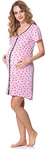 Bellivalini Premamá Camisón Vestido Lactancia Maternidad Mujer BLV50-114 (Rosa/Puntos/Grafito, S)