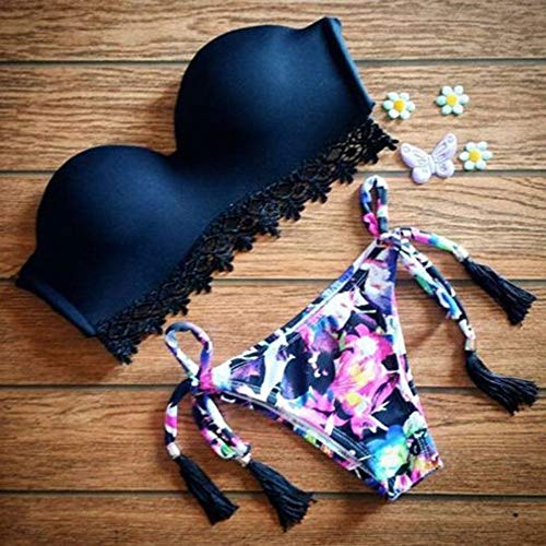 BENGKUI Bikini,Poliéster Bañadores Bañador Bikini Mujer Traje De Baño Push Up Cintura Bajo Bikinis Set Natación Femenino,M