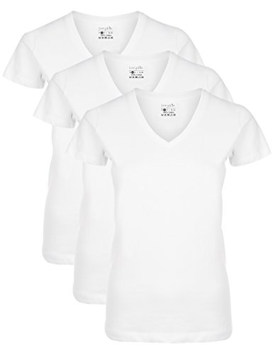 Berydale BD158 Camiseta de manga corta con cuello de pico, Blanco, L, Pack de 3