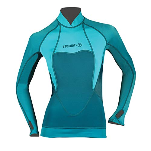 Beuchat - Beuchat para mujer azul Top Neo Atoll, 2 mm, manga larga, antirayos UV, corte anatómico y neopreno Ultrastretch + elastano, suave y cómodo, fácil de poner