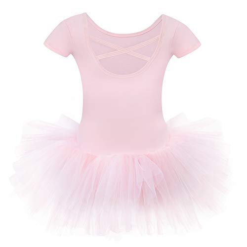 Bezioner Maillot de Danza Tutú Vestido de Ballet Gimnasia Leotardo Algodón Body Clásico para Niña Rosa 130