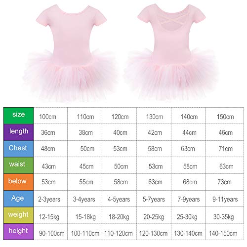 Bezioner Maillot de Danza Tutú Vestido de Ballet Gimnasia Leotardo Algodón Body Clásico para Niña Rosa 130