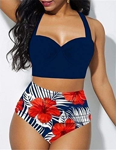 B/H Women Sports Swimsuit Traje de baño,Traje de baño de Talla Grande de Cintura Alta,Traje de baño de Mujer Bikinis Traje de baño-Blue_M,Atractivo del Bikini de la impresión de la Moda