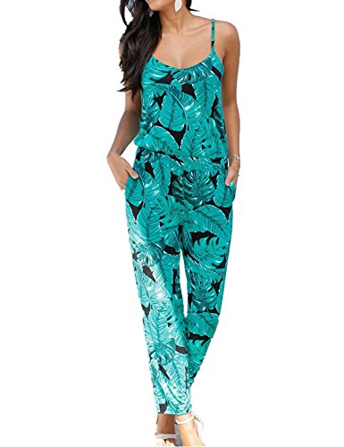 BienBien Monos Estampados Mujer Sexy Largos Jumpsuit Chic Mono sin Mangas de Floral Impresión Elegante Playsuit Anchos Boho Pantalones de Fiesta Bodysuit