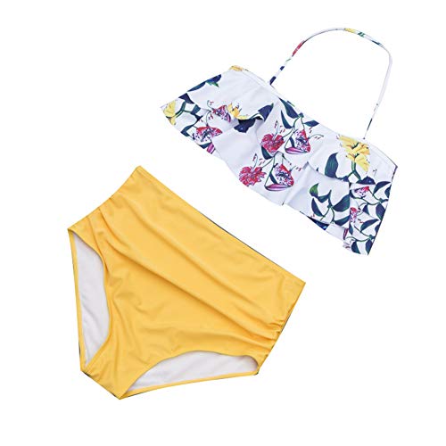 Bikini de Dos Piezas, Floral con Volantes Dividido Traje de baño,Sling para Mujer con Cintura Alta y Estampado,Hawaiano Sexy Floral,Push-up Bra,Ropa de Playa Bikinis，Colorear 3，M