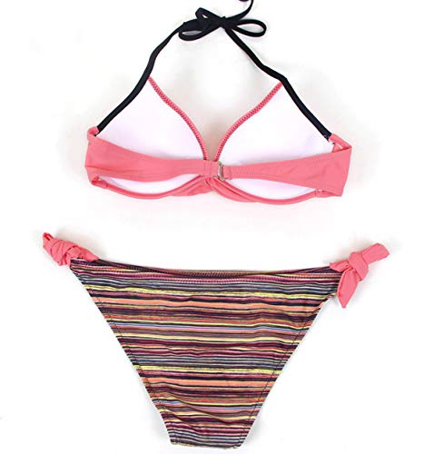 Bikini Halter Push Up Triangulo sin Tirantes Mujer con Relleno Rayas Flores Trajes de Baño de Dos Piezas Biquini Vikini Bikinis Señora Bañador Piscina Playa Trikini Mujeres Bañadores Natacion Rosa S