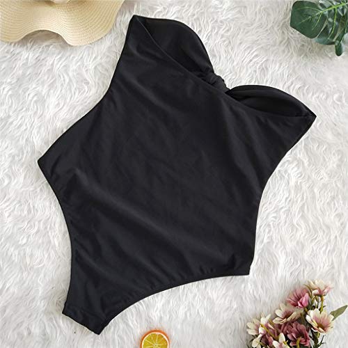 Bikinis Mujer 2019 SHOBDW Traje de Baño Mujer Una Pieza Vintage Bañadores de Mujer Sin Tirantes Push Up Bikinis Monokini Solid Arco Vendaje Bañador Espalda Descubierta(Negro,XL)