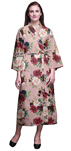 Bimba Rosa Palido Floral Hojas y peonía Albornoz Estampado para niñas Batas de baño de Kimono para Mujer Bata de baño Larga Nupcial XL