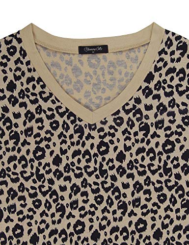 Blooming Jelly Camiseta de Mujer Blusas de Manga Estampado de Leopardo Corta Cuello Redondo Basica Camisa Verano Tops